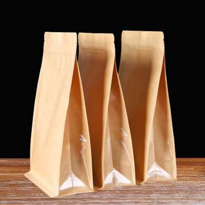 Doypack resealable ziplock standing up pouches Brown paper bag with window for food packaging