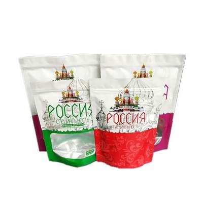 Custom open window self-supporting food snack plastic bags with logo for dried fruit tea packaging